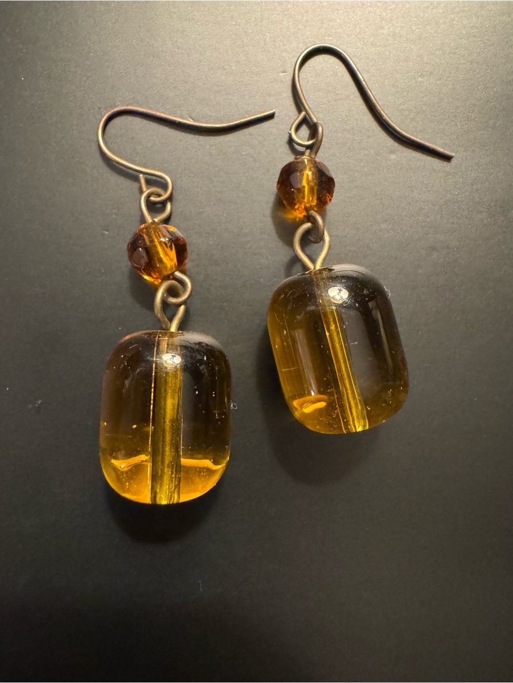 Vintage Amber Lampwork Glass Dangle Earrings